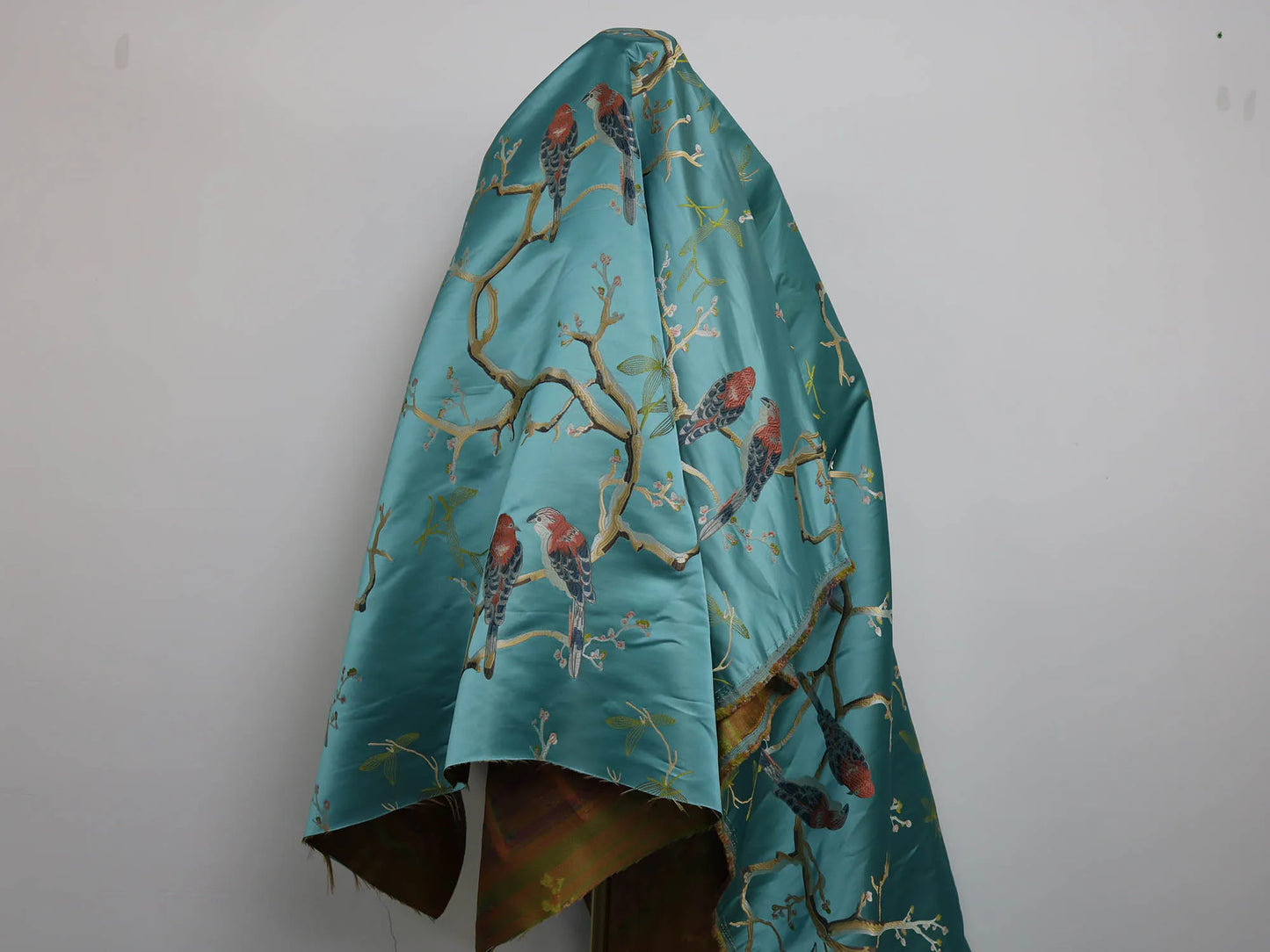 Green Jacquard Fabric with Birds