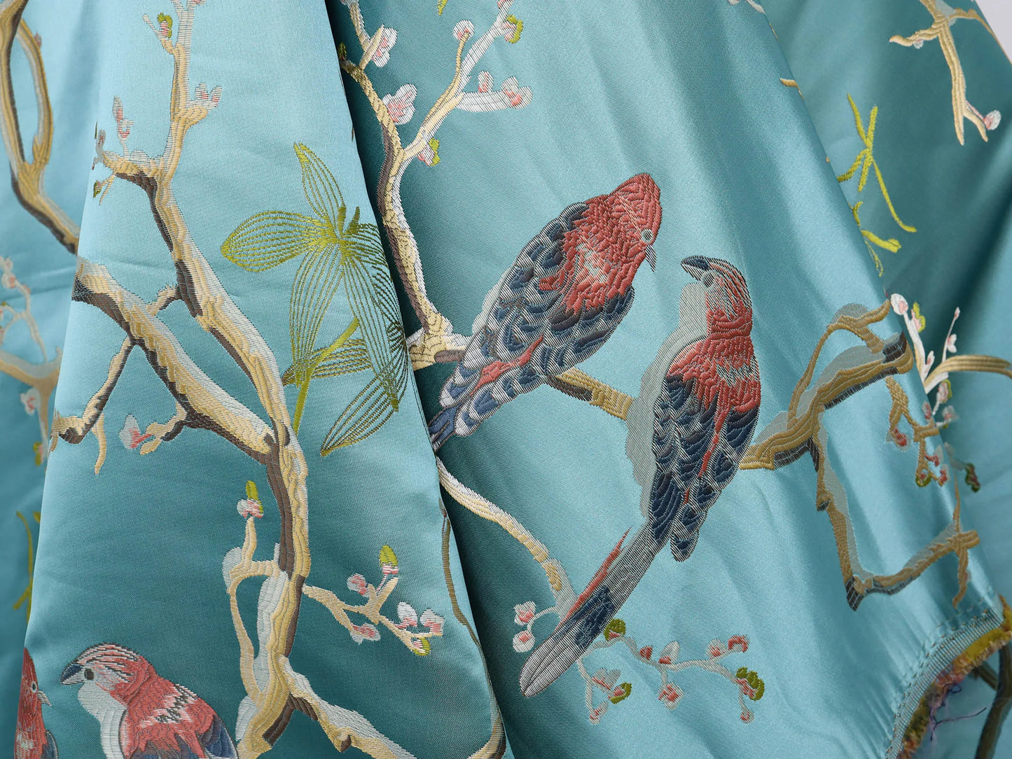 Green Jacquard Fabric with Birds
