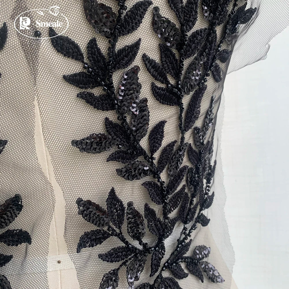 46 x 12.5CM High-quality Beaded Sequin Leaves Embroidered Lace Applique