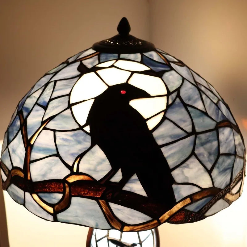 Raven in Full Moon -Tiffany Style Stained Glass Table Lamp