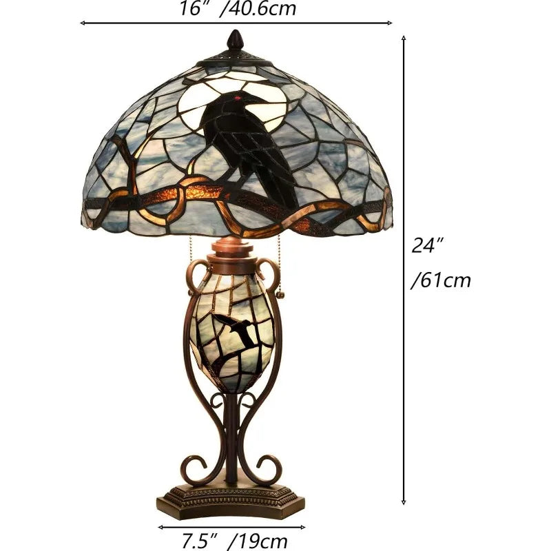 Raven in Full Moon -Tiffany Style Stained Glass Table Lamp