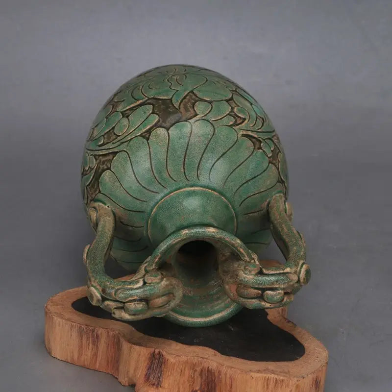 China Song Dynasty Cizhou Kiln Green Glaze Twin Dragon Antique Porcelain vase