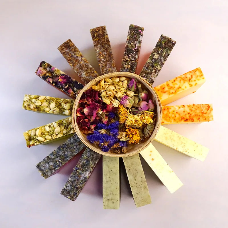 7 Varieties Handmade Soap Bars 80g | Botanical Flowers & Essential Oils | Face & Body Cleanser Travel-Size