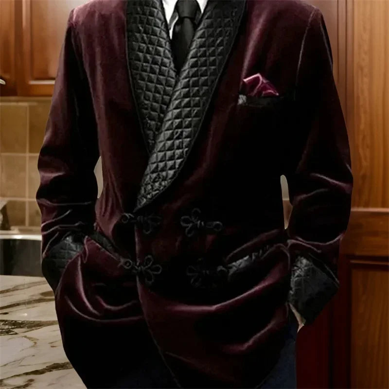 Velvet Smoking Jacket for Men with Mandarin Buttons