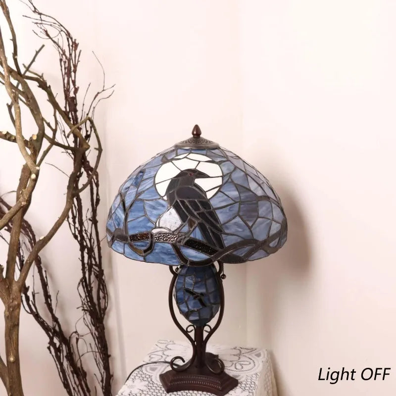 Raven in Full Moon -Tiffany Style Stained Glass Table Lamp