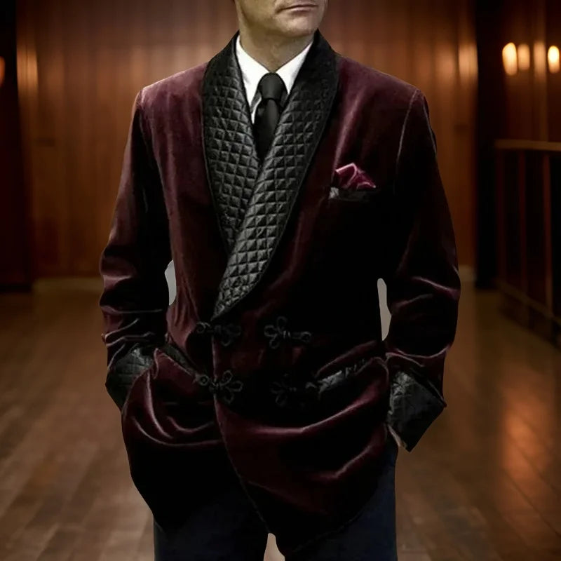 Velvet Smoking Jacket for Men with Mandarin Buttons