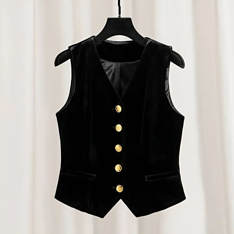 Women's Black Velvet Suit Vest