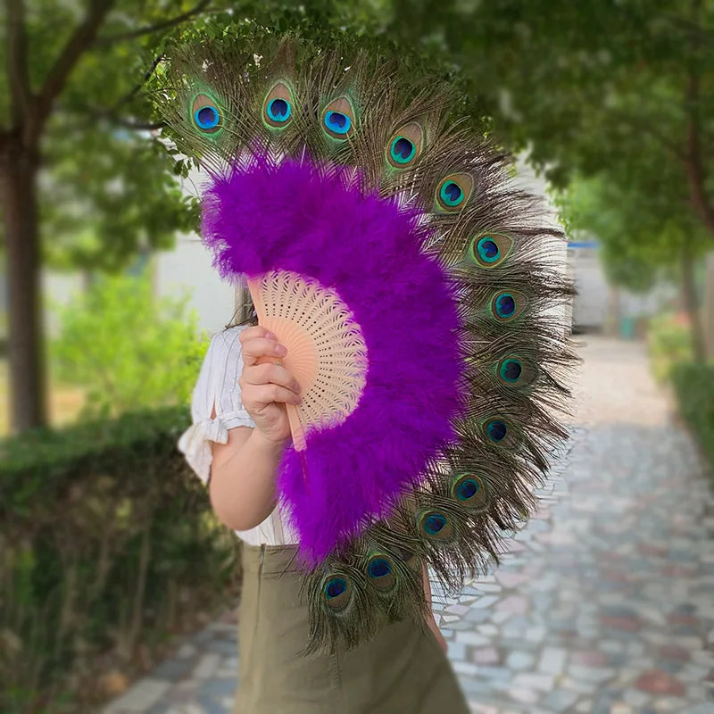 Large Peacock Feather Fan for burlesk dance