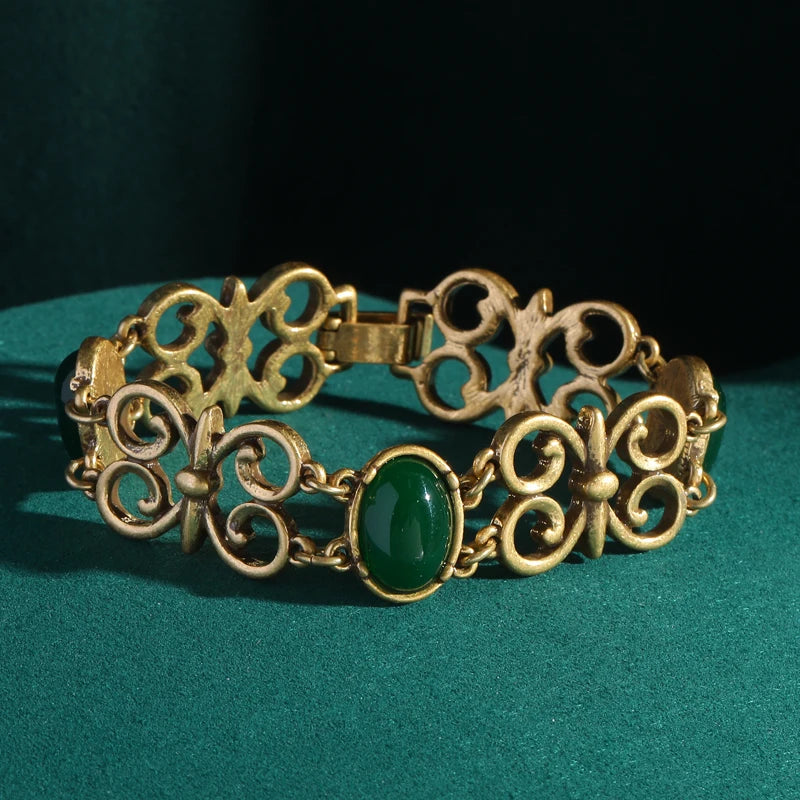 Plated bracelet with captivating green stones