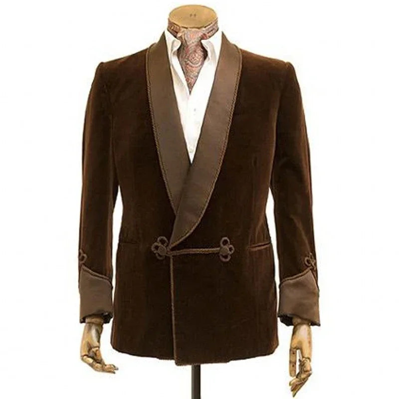 Classic brown velvet smoking jacket