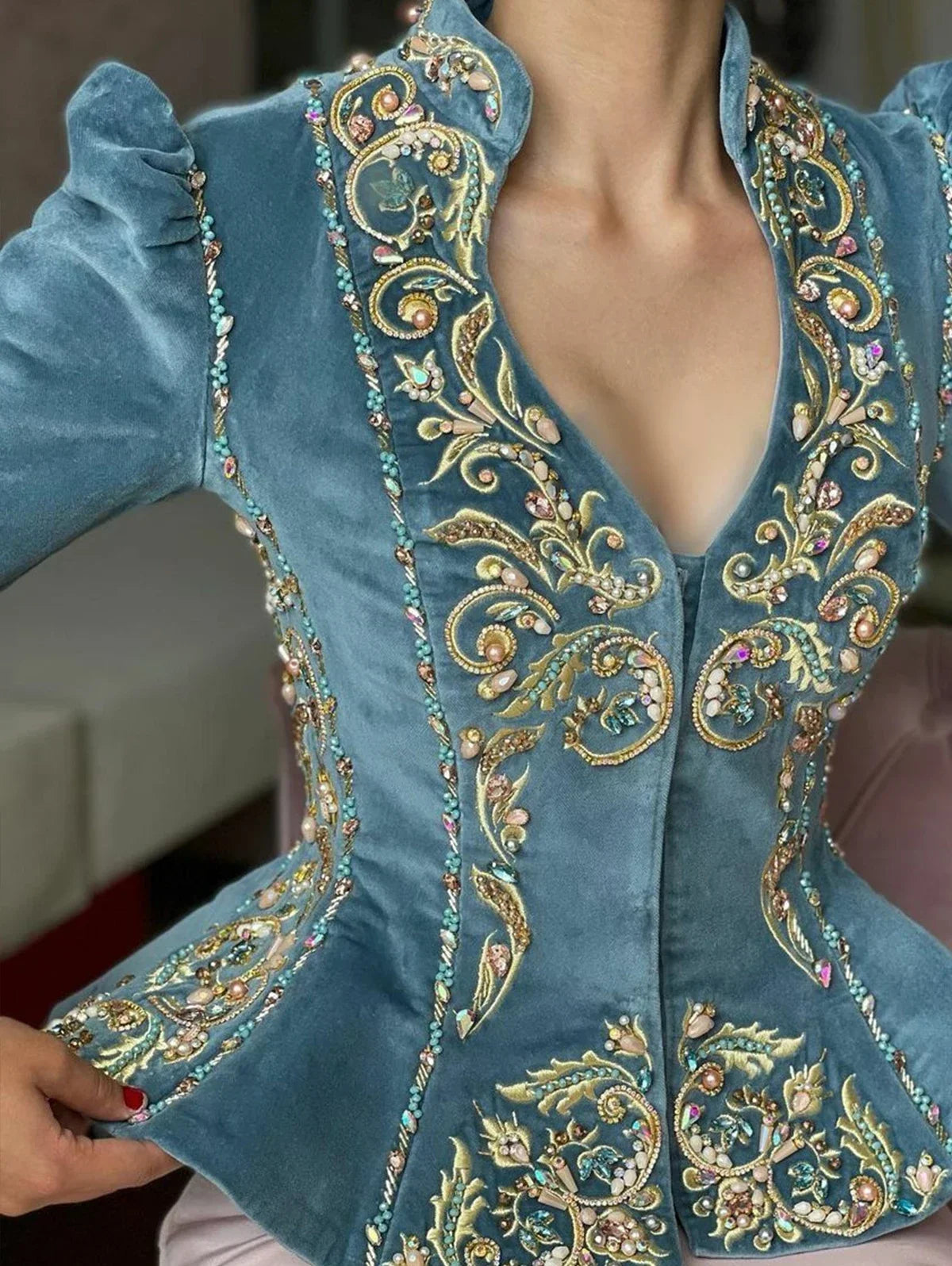 Velvet jacket with embroidery