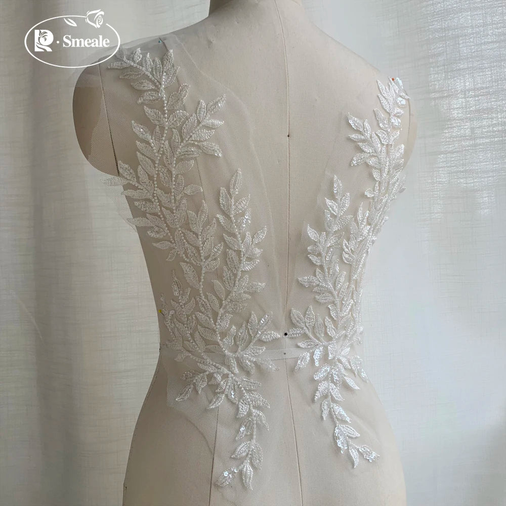 46 x 12.5CM High-quality Beaded Sequin Leaves Embroidered Lace Applique