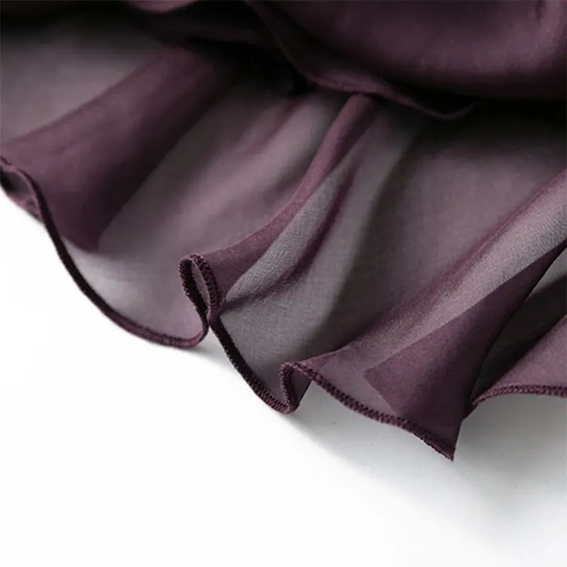 100% Mulberry Silk Solid Purple Long skirt