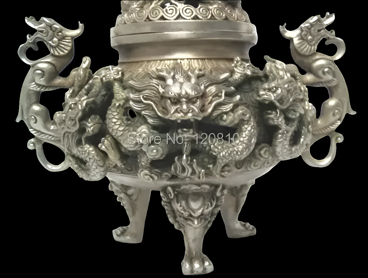 Tibet silver nine dragon censer