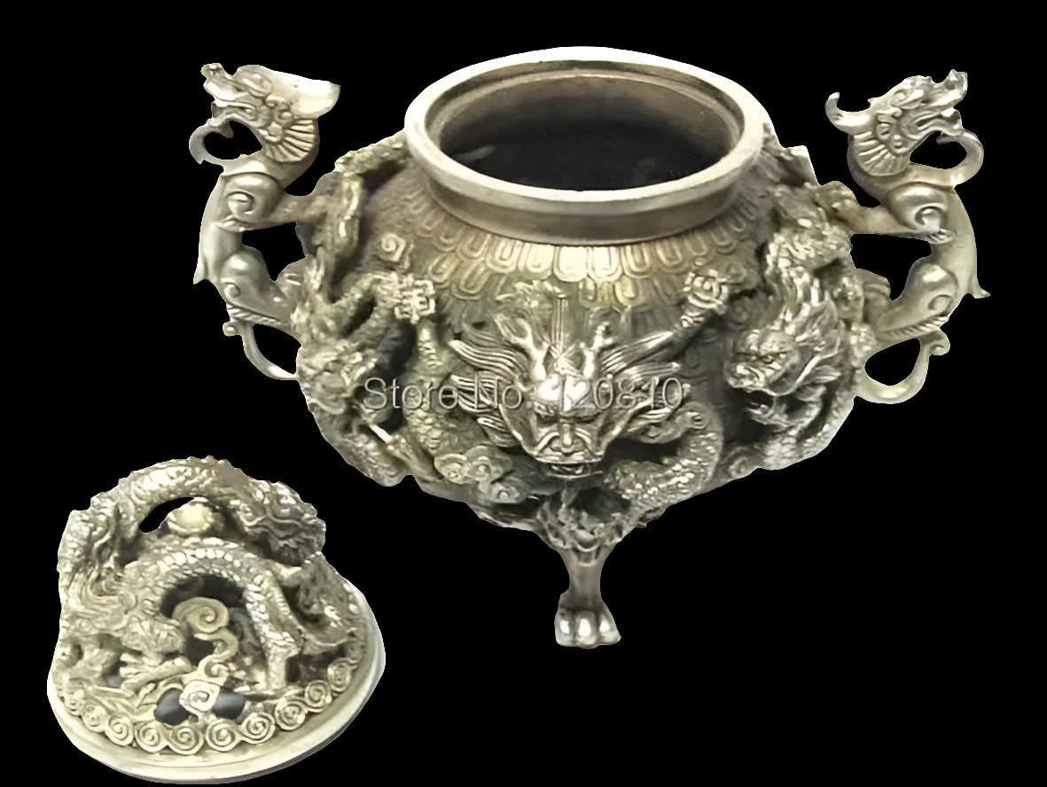 Tibet silver nine dragon censer