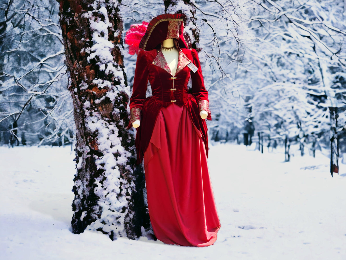 Spectacular costume in red silk velvet
