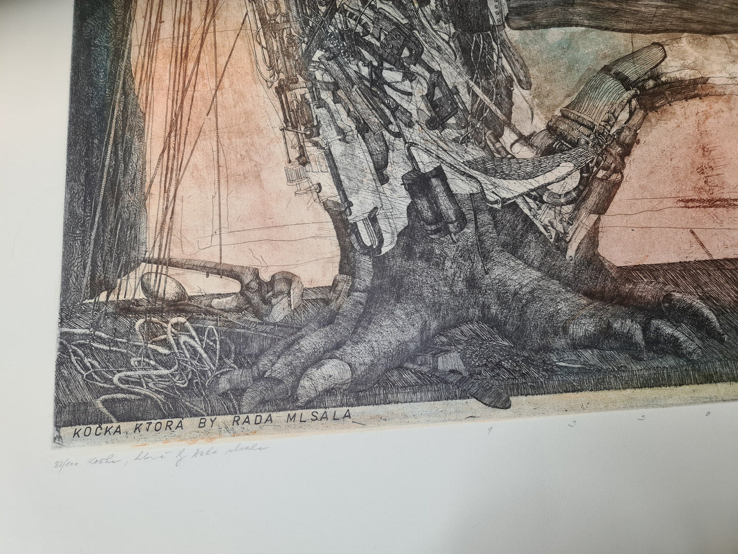 Duśan Kalcay "A cat that would like a tidbit" etching