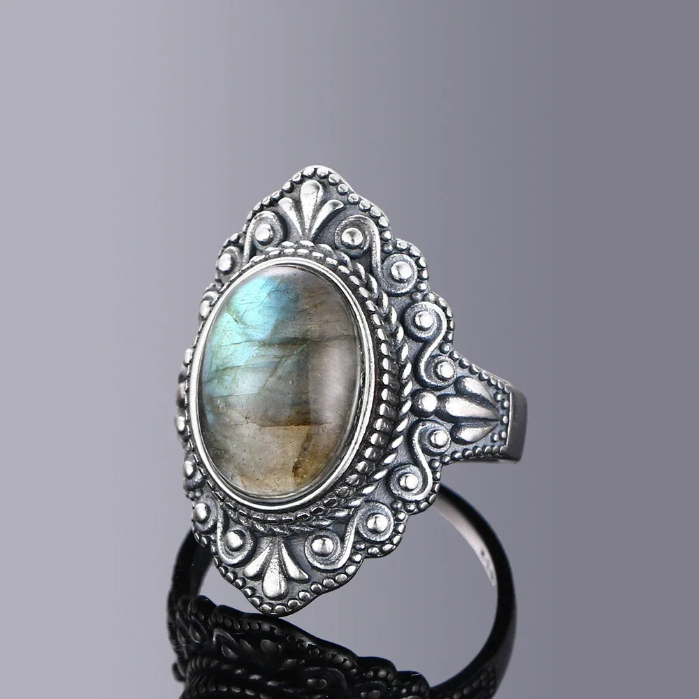 Silver ring with gemstone