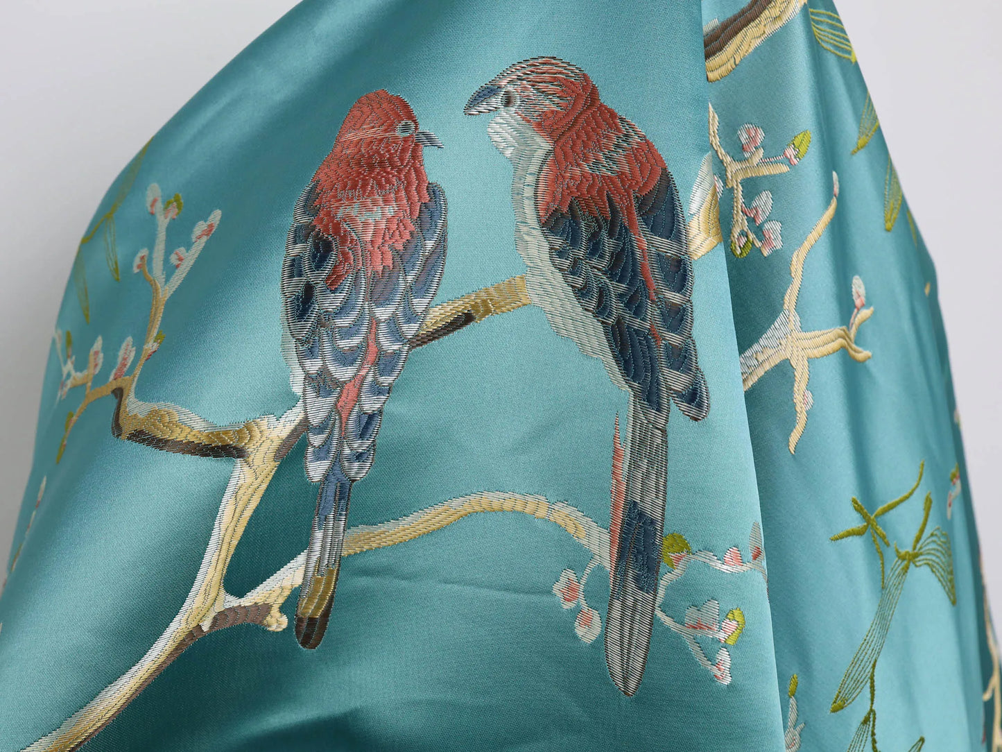 Green Jacquard Fabric with Birds