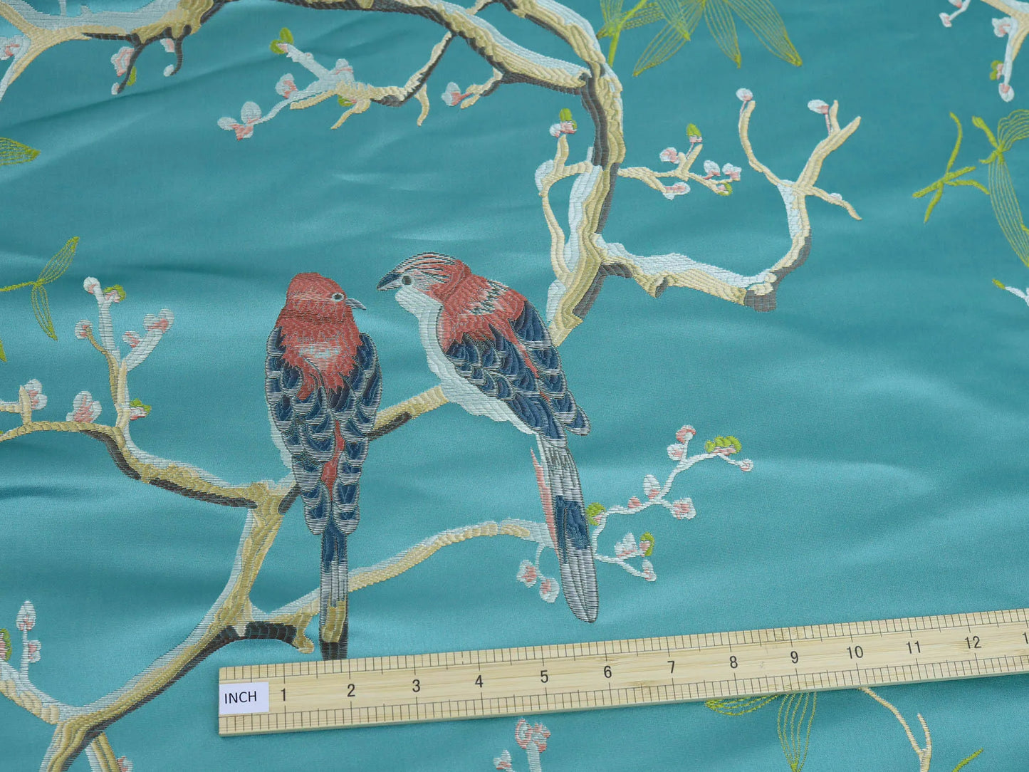 Green Jacquard Fabric with Birds