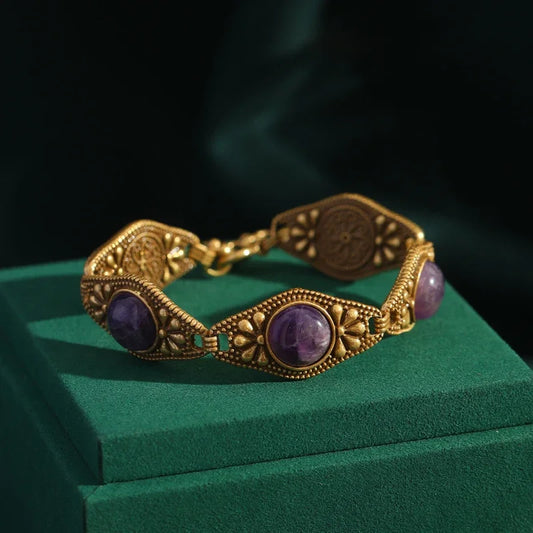Amethyst brass bracelet