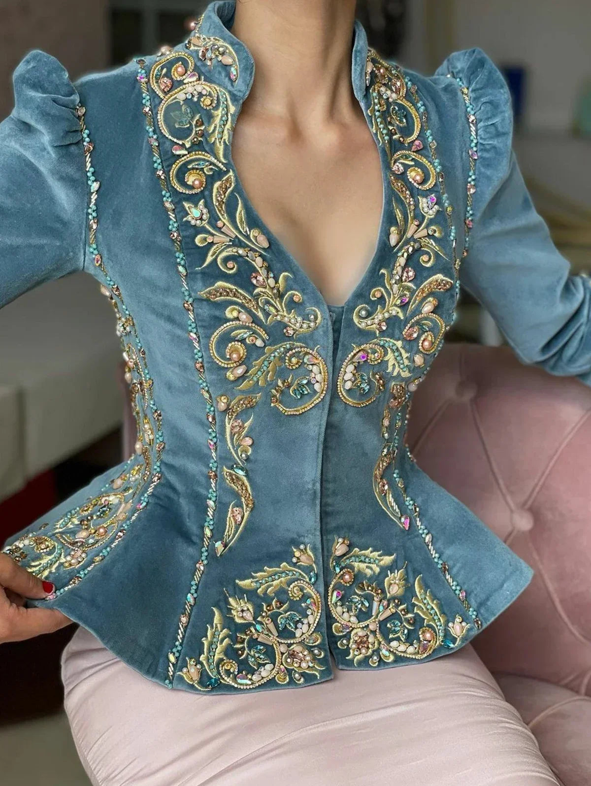 Velvet jacket with embroidery