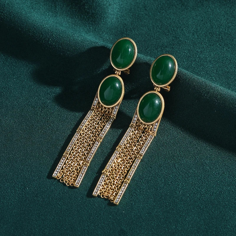 Oval emerald earrings
