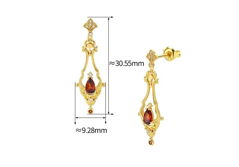 Art Deco Style 925 Sterling Silver Natural Garnet earrings