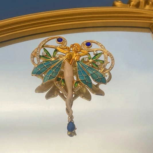 Art nouveau inspired brooch pin with zircons