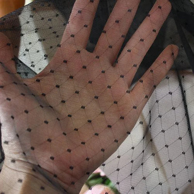 Black polka dot Tulle Mesh Fabric