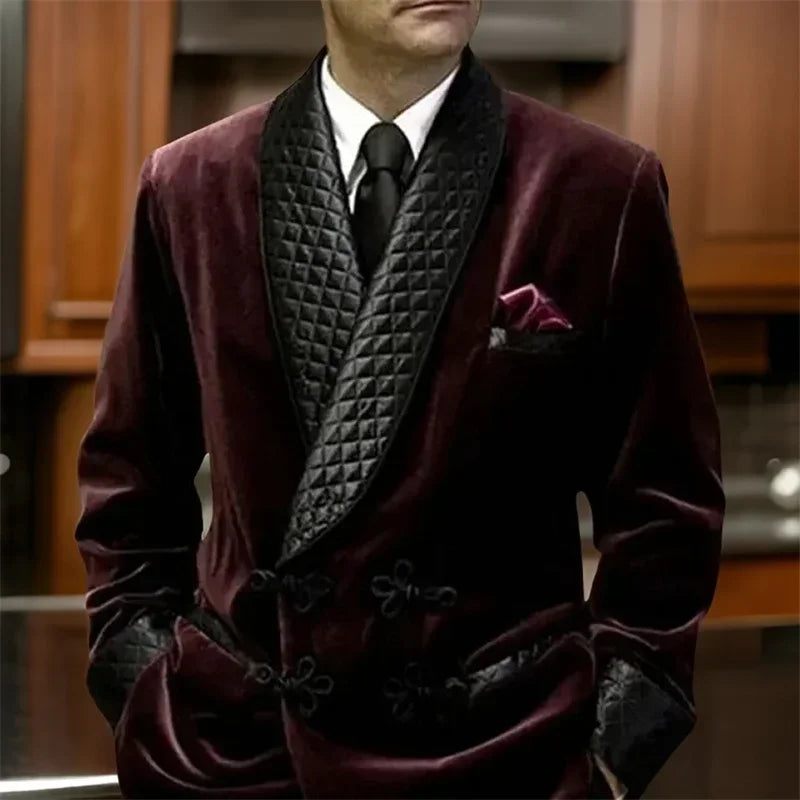 Velvet Smoking Jacket for Men with Mandarin Buttons