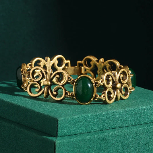 Plated bracelet with captivating green stones