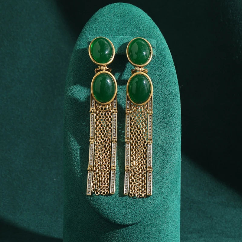 Oval emerald earrings