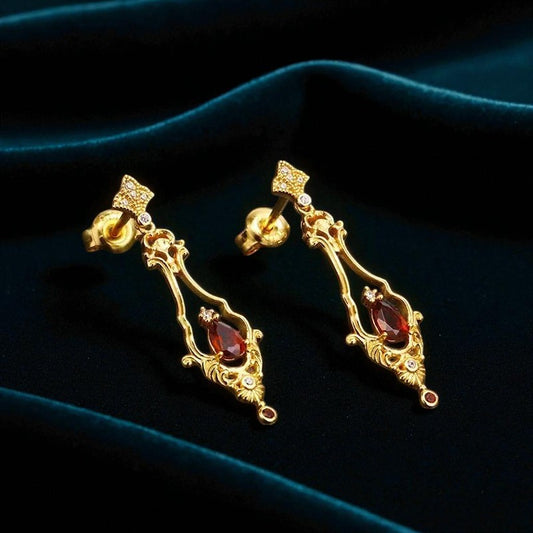 Art Deco Style 925 Sterling Silver Natural Garnet earrings