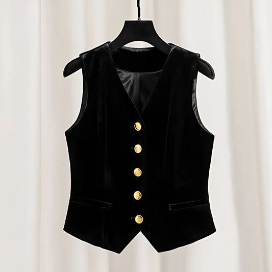 Women's Black Velvet Suit Vest