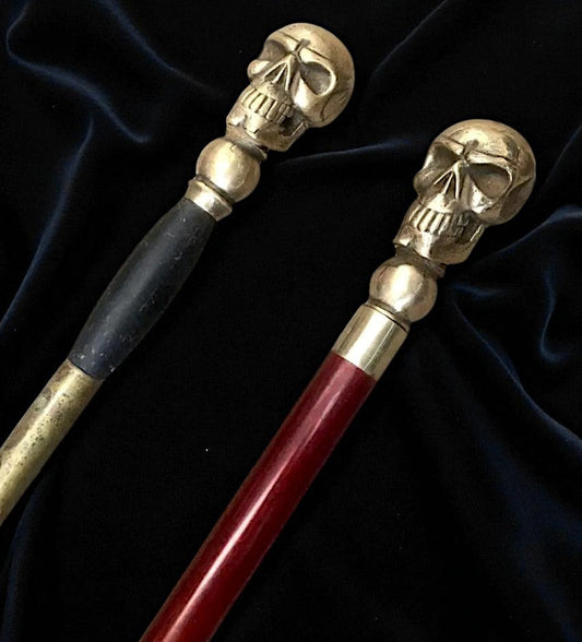 92CM Brass skull sandalwood walking stick
