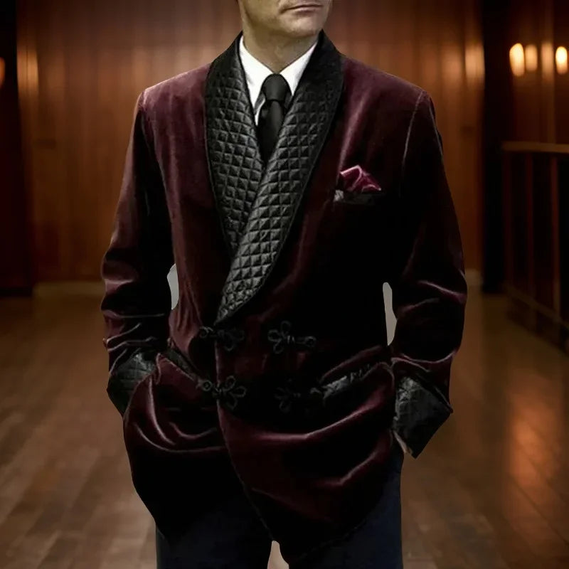 Velvet Smoking Jacket for Men with Mandarin Buttons