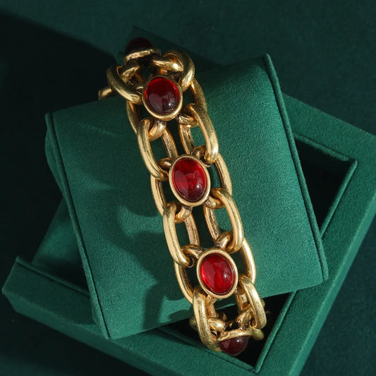 Chunky bracelet with red stones