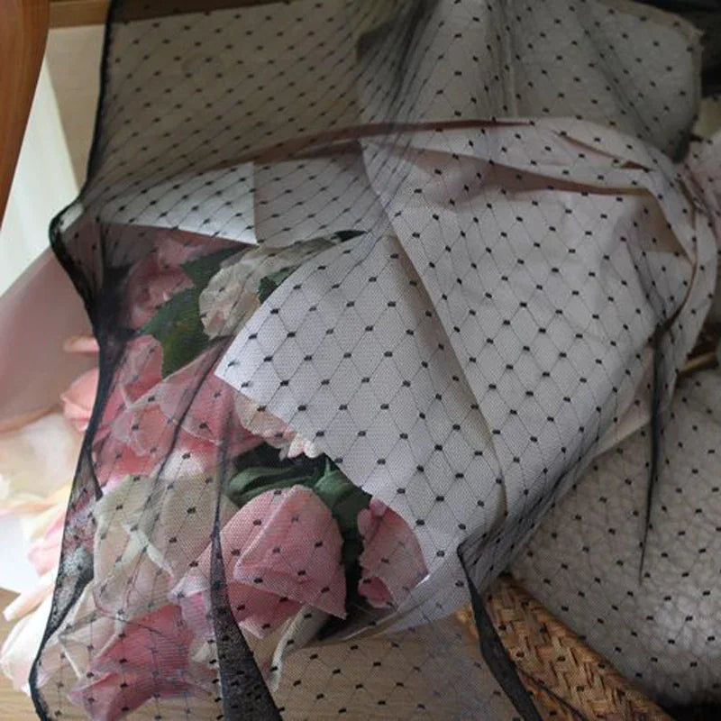 Black polka dot Tulle Mesh Fabric