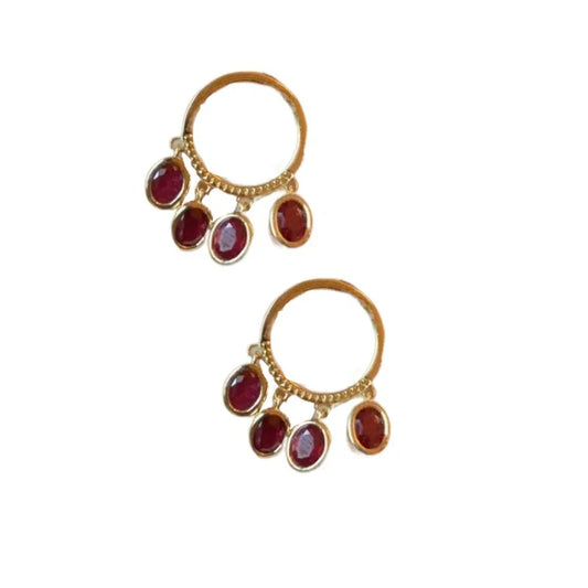 Red gemstone hoop earrings
