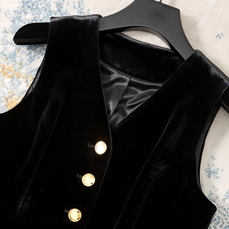 Women's Black Velvet Suit Vest