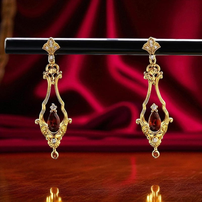 Art Deco Style 925 Sterling Silver Natural Garnet earrings