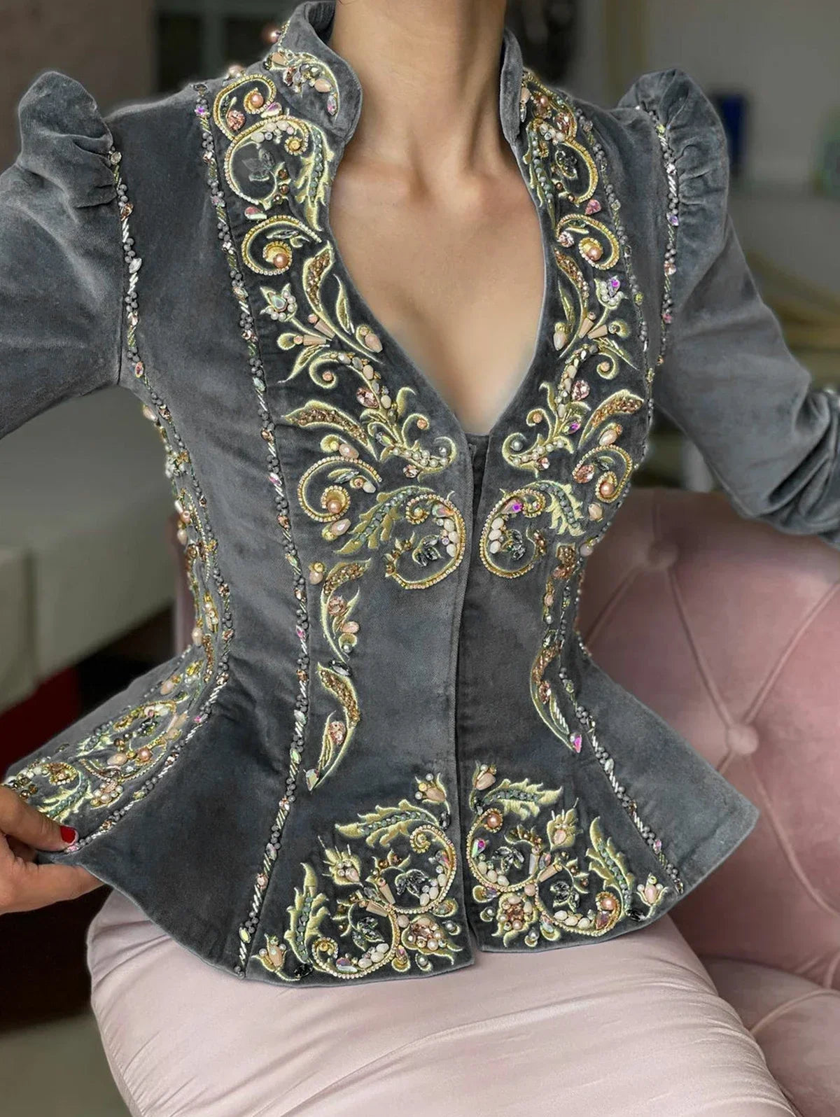 Velvet jacket with embroidery