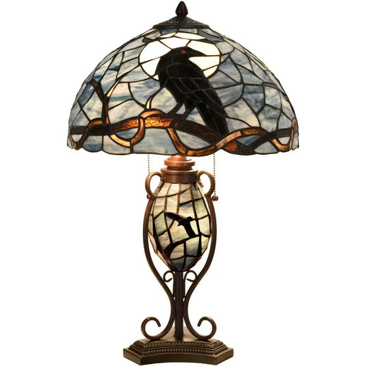 Raven in Full Moon -Tiffany Style Stained Glass Table Lamp