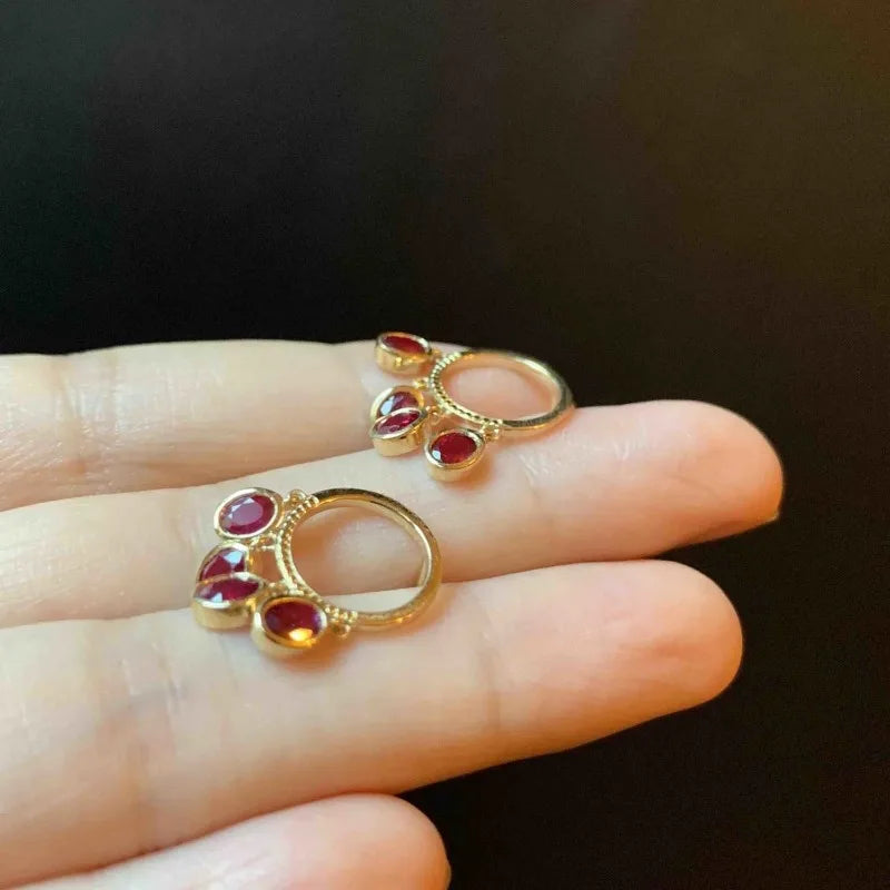 Red gemstone hoop earrings