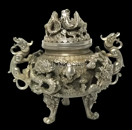 Tibet silver nine dragon censer