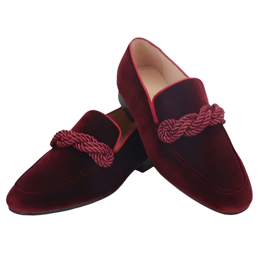 Men's Velvet Loafers With decorative Ropes