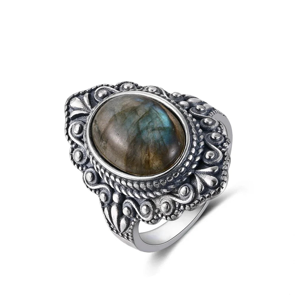Silver ring with gemstone