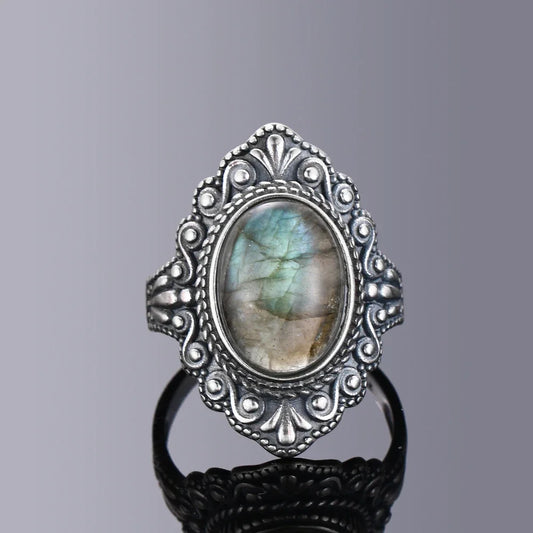 Silver ring with gemstone