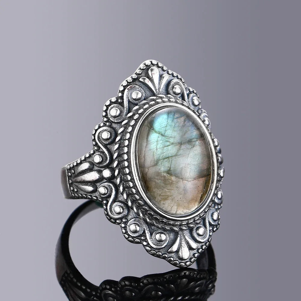 Silver ring with gemstone